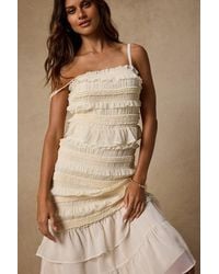 Lulus - Harley Cream Smocked Ruffled Midi Dress - Lyst
