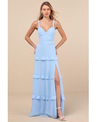 Lulus - Sincerely Poised Backless Bustier Tiered Maxi Dress - Lyst