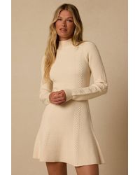 Lulus - Selene Cream Ribbed Mock Neck Sweater Mini Dress - Lyst
