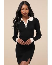 Lulus - Adorable Silhouette And Collared Mini Sweater Dress - Lyst