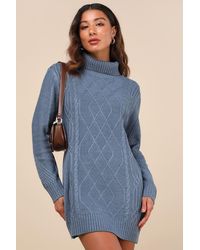 Lulus - Cuddle Up Close Cable Knit Turtleneck Sweater Dress - Lyst
