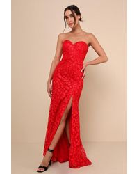 Lulus - Romantic Beauty Floral Embroidered Strapless Maxi Dress - Lyst