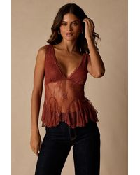 Lulus - Marsha Rust Sheer Lace V-Neck Tank Top - Lyst