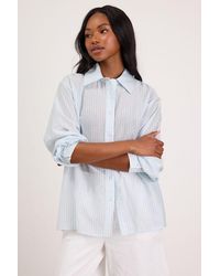 Lulus - Petra Pinstriped Button-Up Top - Lyst