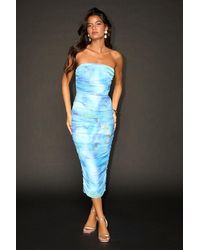 Lulus - Vania Abstract Mesh Ruched Strapless Midi Dress - Lyst