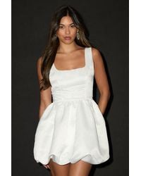 Lulus - Regal Cutie Satin Square Neck Bubble-Hem Mini Dress - Lyst