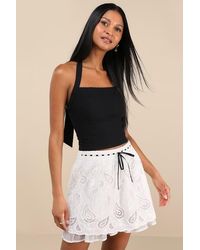 Lulus - Mailys Paisley Eyelet Embroidered Mini Skirt - Lyst