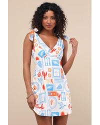 Lulus - Athina Multi Print Tie-Strap Mini Dress - Lyst