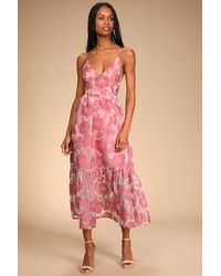 Lulus - Feeling Like Forever Rose Jacquard Organza Lace-Up Midi Dress - Lyst