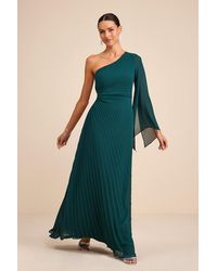 Lulus - Cecillia Emerald Pleated One-Shoulder Maxi Dress - Lyst