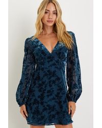 Lulus - Stunning Stance Velvet Floral Long Sleeve Mini Dress - Lyst