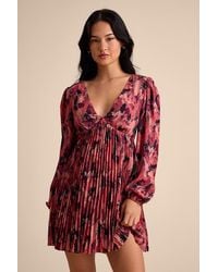 Lulus - Lowri Multi Abstract Long Sleeve Babydoll Mini Dress - Lyst