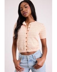 Lulus - Reni Pointelle Knit Short Sleeve Cardigan - Lyst