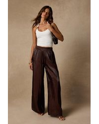 Lulus - Cynthia Dark Satin Wide-Leg Pants - Lyst
