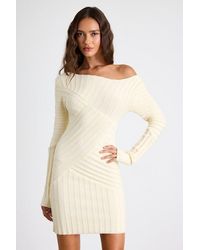 Lulus - Penelope Cream Ribbed Off-The-Shoulder Sweater Mini Dress - Lyst