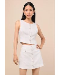 Lulus - Monique Tweed Button-Front Mini Skirt - Lyst