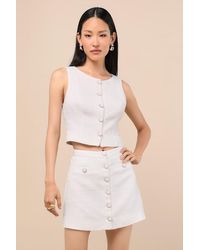 Lulus - Monique Tweed Button-Front Mini Skirt - Lyst