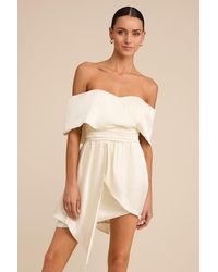 Lulus - Always Celebrating Satin Off-The-Shoulder Mini Dress - Lyst