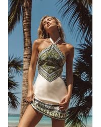 Lulus - Ayson Ivory And Scarf Print Halter Mini Dress - Lyst