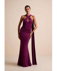 Lulus - Noretta Plum Jersey Knit Keyhole Cutout Sash Maxi Dress - Lyst
