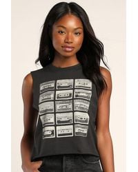 Prince Peter - Cassette Washed Cropped Graphic Muscle Tank Top - Lyst