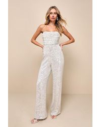 Lulus - Glorious Vision Sequin Strapless Wide-Leg Jumpsuit - Lyst