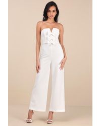 Lulus - Opulent Outlook Bow Strapless Wide-Leg Jumpsuit - Lyst