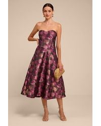 Lulus - Landry Floral Strapless Lace-Up Midi Dress - Lyst