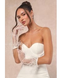 Lulus - Zemma Mesh Pearl Feather Gloves - Lyst