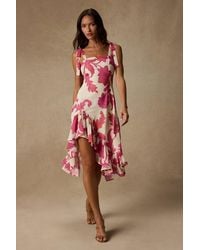 Lulus - Tamryn Floral Asymmetrical Ruffled Midi Dress - Lyst