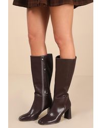 Lulus - Reelee Chocolate Square Toe Knee-High Boots - Lyst