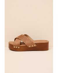 Lulus - Loma Studded Platform Slide Sandals - Lyst