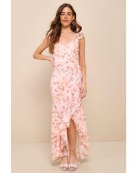 Lulus - Darling Glow Floral Ruffled High-Low Maxi Dress - Lyst