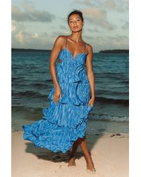 Lulus - Kanya Satin Plisse Tiered Maxi Dress - Lyst