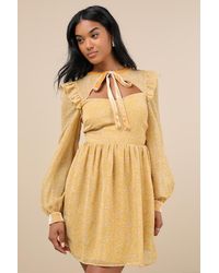 Lulus - Posh Impression Floral Print Tie Neck Mini Dress - Lyst