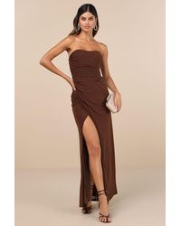 Lulus - Epitome Of Allure Mesh Strapless Ruched Maxi Dress - Lyst