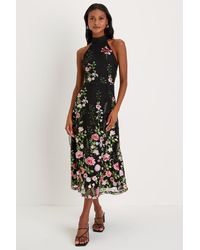 Lulus - Blossoming Energy Floral Embroidered Halter Midi Dress - Lyst