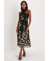 Lulus - Blossoming Energy Floral Embroidered Halter Midi Dress - Lyst