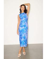 Lulus - Elyra Floral Mesh Ruched Crew Neck Midi Dress - Lyst