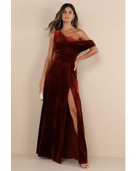 Lulus - Coveted Confidence Velvet Asymmetrical Maxi Dress - Lyst
