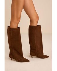Steve Madden - Luca Chestnut Suede Leather Slouchy Knee-High Kitten Heel Boots - Lyst