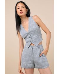 Lulus - Alfonsa Tweed Frayed High-Rise Shorts - Lyst