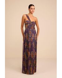 Lulus - Maribella Dark Floral Lurex Pleated Maxi Dress - Lyst