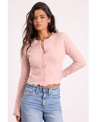 Lulus - Mosley Fuzzy Knit Button-Up Cardigan - Lyst
