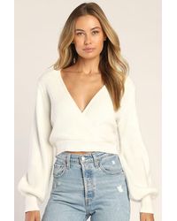 Lulus - Fit For Fall Surplice Balloon Sleeve Sweater - Lyst