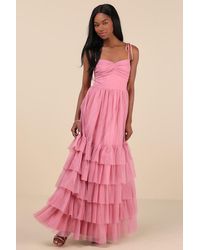 Lulus - Endlessly Darling Mesh Tiered Tie-Strap Maxi Dress - Lyst