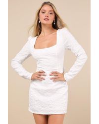 Lulus - Elevated Icon Jacquard Long Sleeve Bow Mini Dress - Lyst