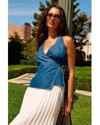 Lulus - Soleil Dark Wash Denim Halter Wrap Top - Lyst