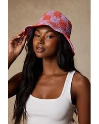 Lulus - Sunshine Check And Checkered Straw Bucket Hat - Lyst