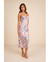 Lulus - Favorite Icon Floral Satin Cowl Neck Slip Midi Dress - Lyst